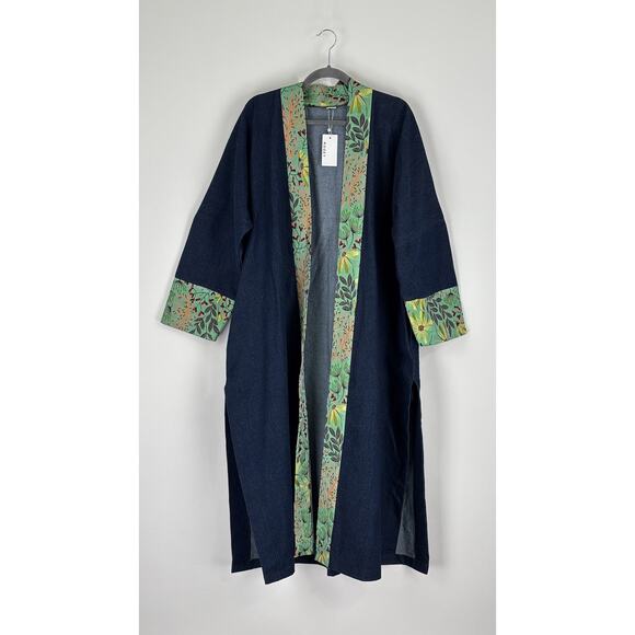 Rooey Knots Oversized Denim Duster Open Cardigan Womens Size XL New Blue Green - Picture 2 of 9